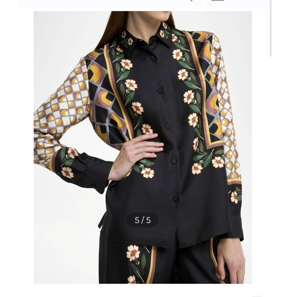 La Double J Dazed Placée Black Floral Silk Blouse Boy Style Button Up Shirt - Picture 8 of 11